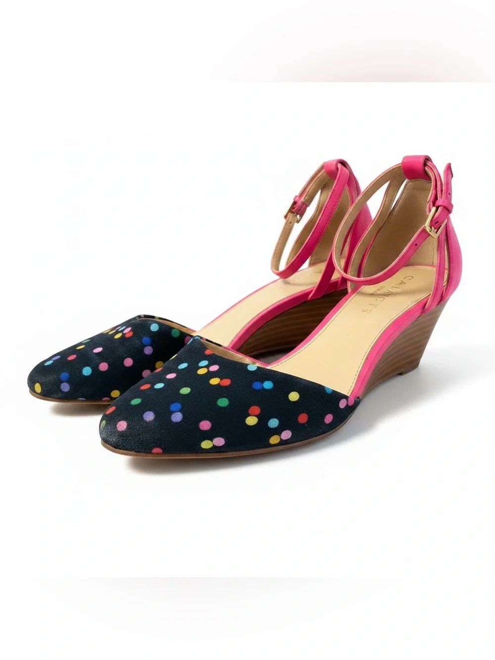 Talbots Multicolor Polka Dot Ankle Strap Wedge